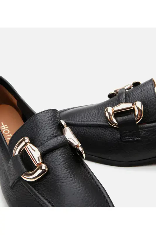 Genuine Leather Black Women's Buckle Loafer - 8