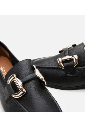 Genuine Leather Black Women's Buckle Loafer - 5