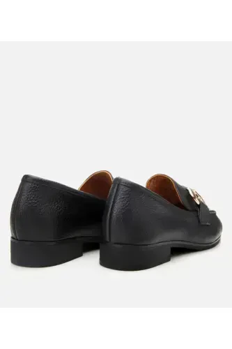 Genuine Leather Black Women's Buckle Loafer - 6