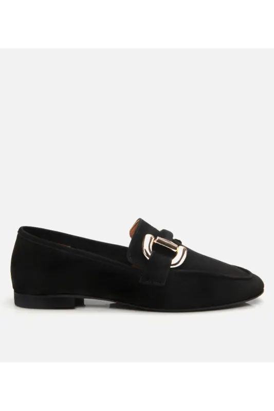 Genuine Leather Black Women's Buckle Loafer - 1