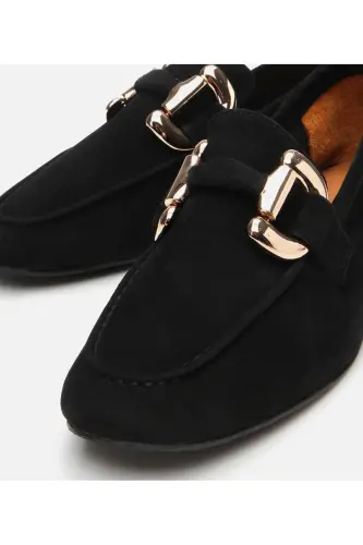 Genuine Leather Black Women's Buckle Loafer - 3