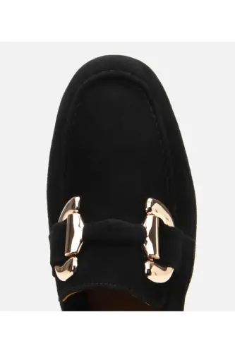 Genuine Leather Black Women's Buckle Loafer - 5