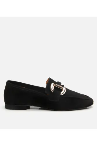Genuine Leather Black Women's Buckle Loafer 