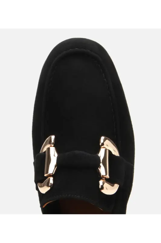 Genuine Leather Black Women's Buckle Loafer - 5