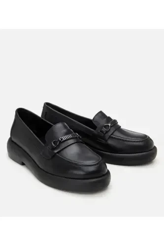 Genuine Leather Black Women's Buckle Loafer - 11