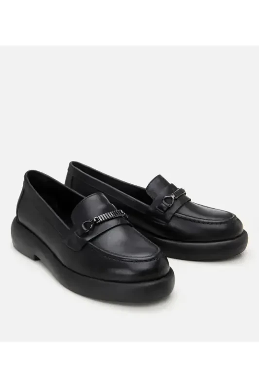 Genuine Leather Black Women's Buckle Loafer - 11