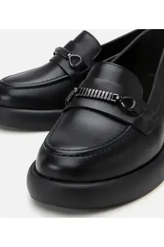 Genuine Leather Black Women's Buckle Loafer - 7