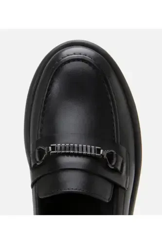 Genuine Leather Black Women's Buckle Loafer - 9