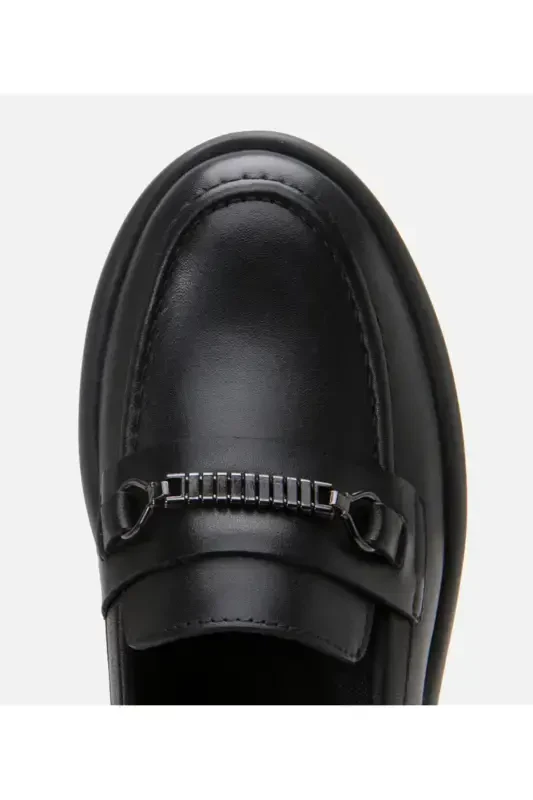 Genuine Leather Black Women's Buckle Loafer - 9