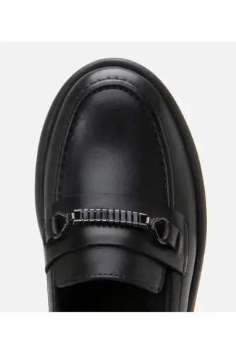 Genuine Leather Black Women's Buckle Loafer - 5