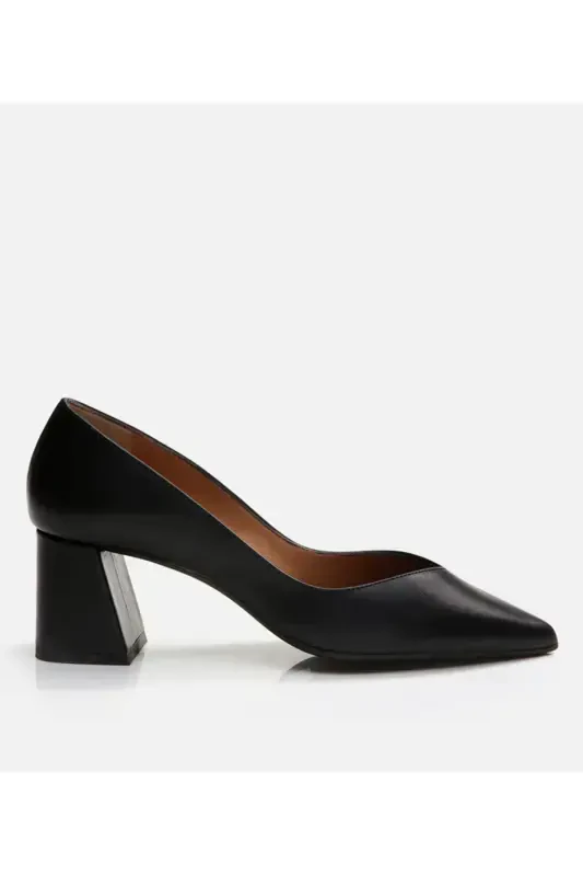 Genuine Leather Black Women's Chunky Heel - HOTIÇ
