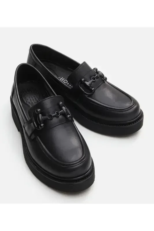 Genuine Leather Black Women's Loafer - 3