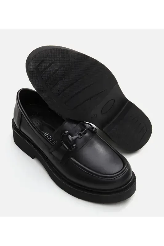 Genuine Leather Black Women's Loafer - 7