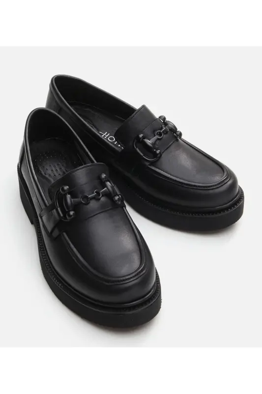 Genuine Leather Black Women's Loafer - 3