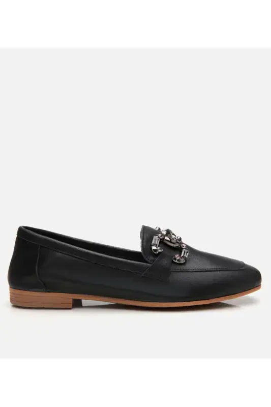 Genuine Leather Black Women's Loafer - 1