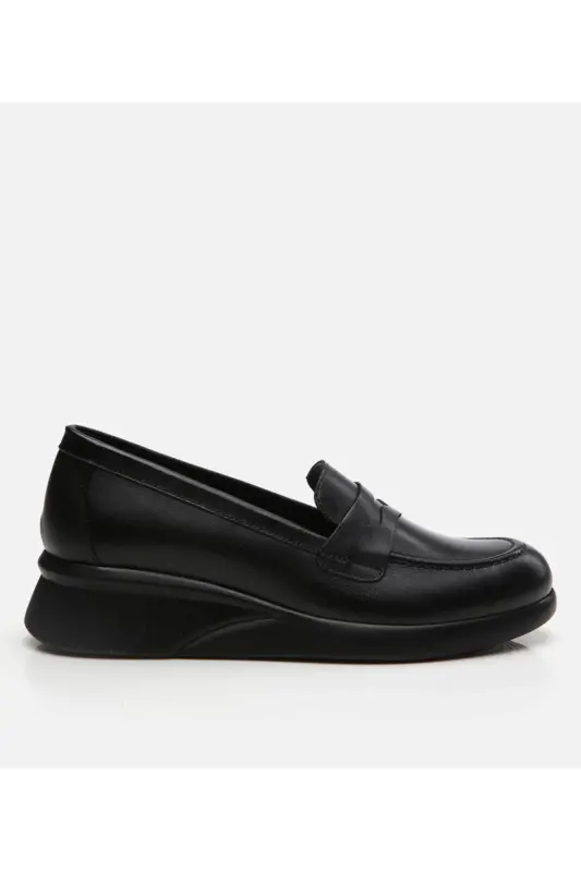 Genuine Leather Black Women's Loafer - HOTIÇ
