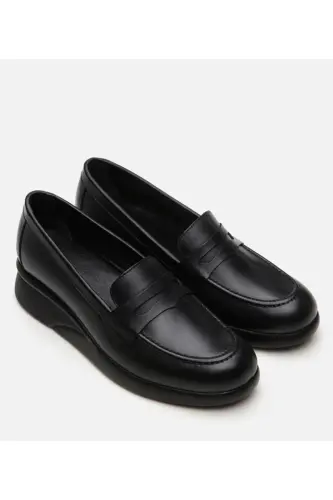 Genuine Leather Black Women's Loafer - HOTIÇ (1)