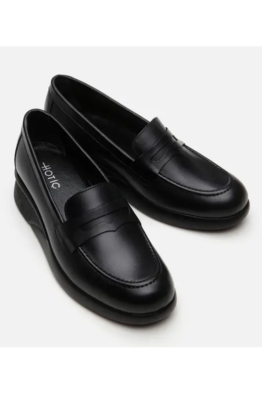 Genuine Leather Black Women's Loafer - 3