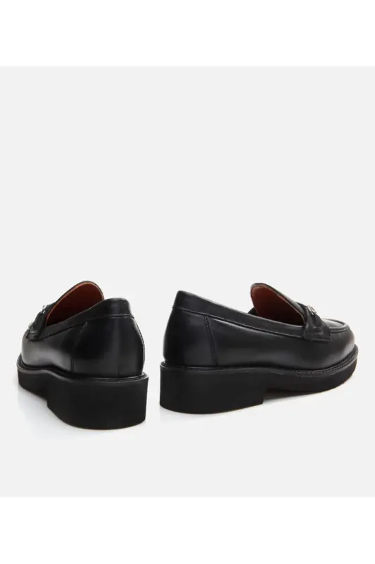 Genuine Leather Black Women's Loafer - 5