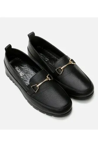 Genuine Leather Black Women's Loafer - Hotiç (1)