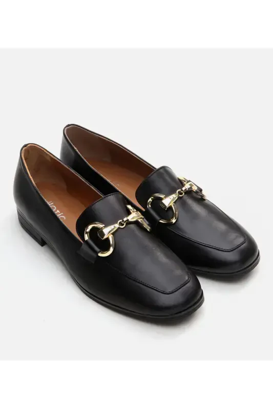 Genuine Leather Black Women's Loafer - 2