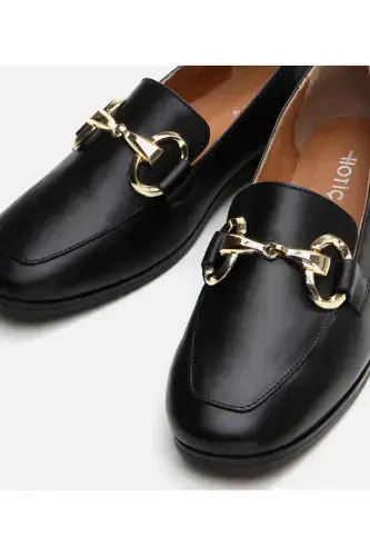 Genuine Leather Black Women's Loafer - 4