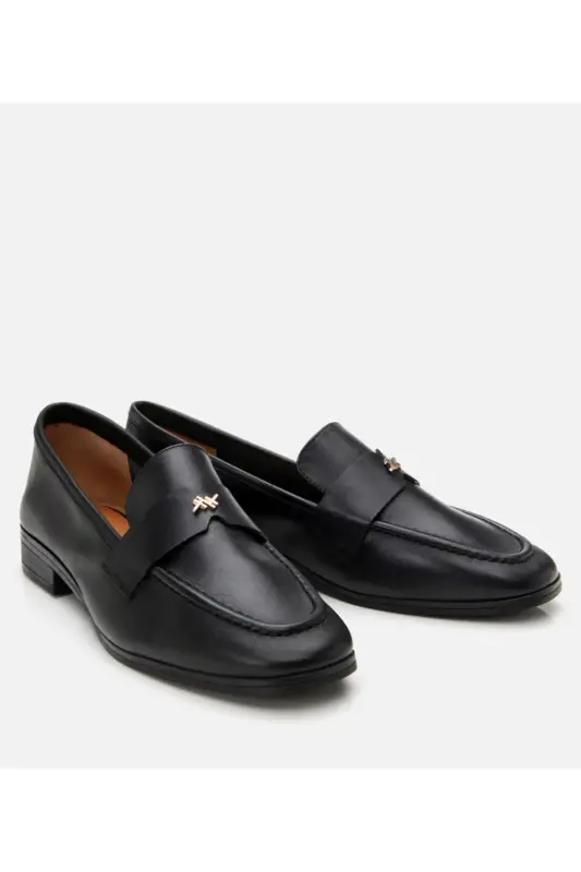 Genuine Leather Black Women's Loafer - BLACK - 3
