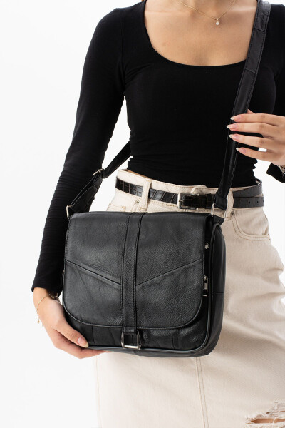 Genuine Leather Black Women's Shoulder Bag - 1