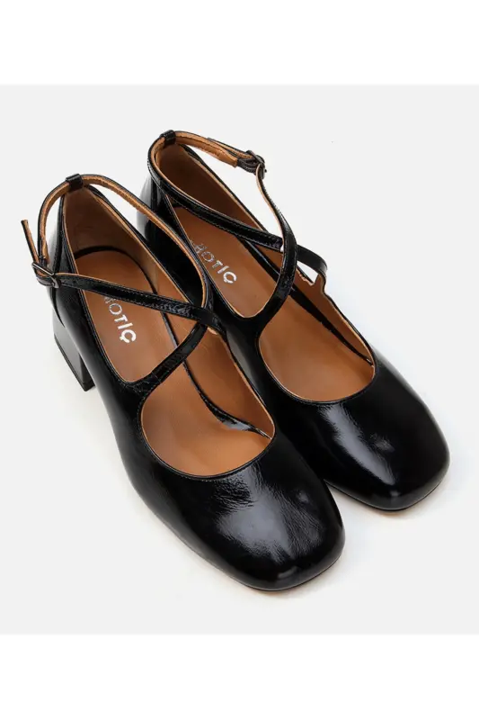 Genuine Leather Black Women's Thick Heel - 2