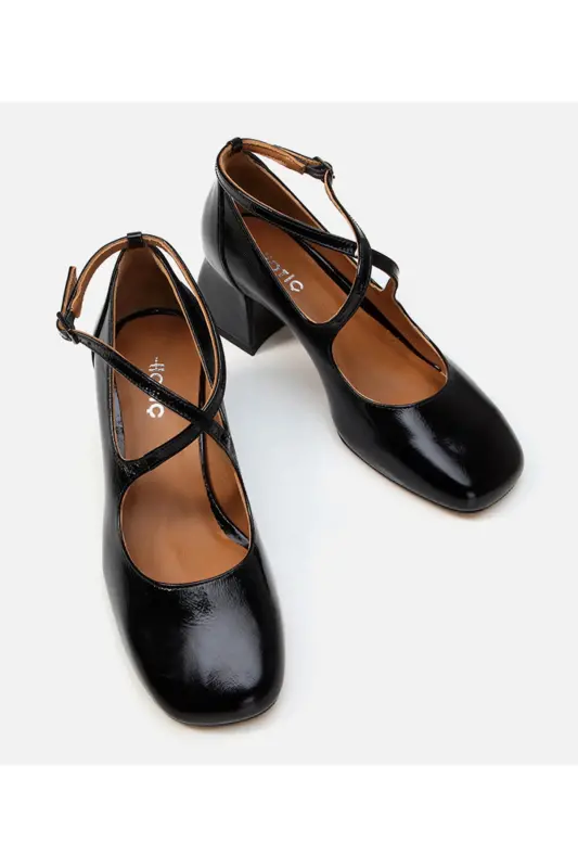 Genuine Leather Black Women's Thick Heel - 3