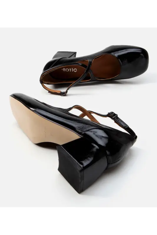 Genuine Leather Black Women's Thick Heel - 6