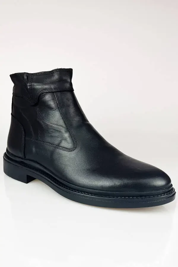 Genuine Leather Black Zippered Chelsea Men's Winter Boots LUAS24AL0024 - 8
