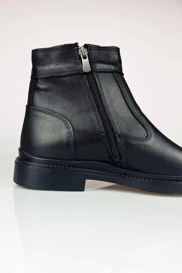 Genuine Leather Black Zippered Chelsea Men's Winter Boots LUAS24AL0024 - 9