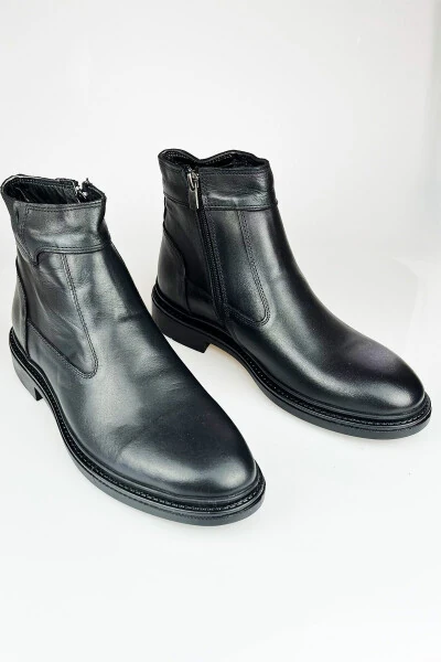 Genuine Leather Black Zippered Chelsea Men's Winter Boots LUAS24AL0024 - LUSIVE