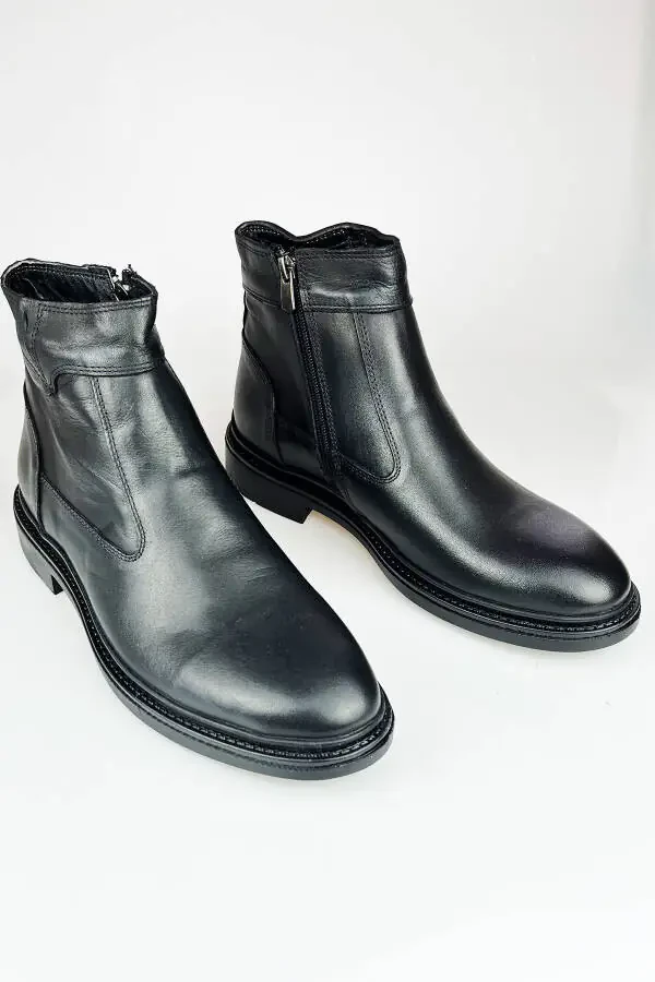 Genuine Leather Black Zippered Chelsea Men's Winter Boots LUAS24AL0024 - 1