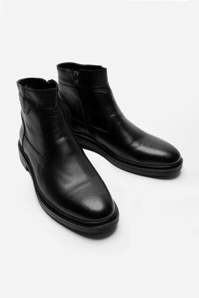 Genuine Leather Black Zippered Chelsea Men's Winter Boots LUAS24AL0024 - 4