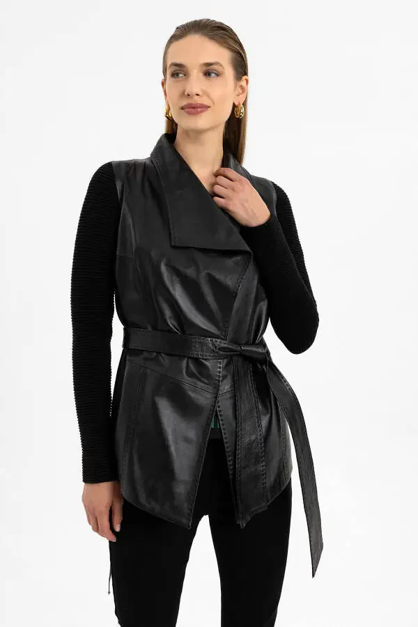 Genuine leather black Zoe women's jacket. - 1