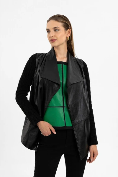 Genuine leather black Zoe women's jacket. - 4