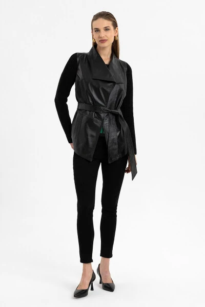 Genuine leather black Zoe women's jacket. - 5