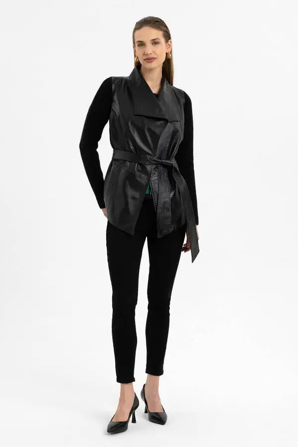 Genuine leather black Zoe women's jacket. - 5