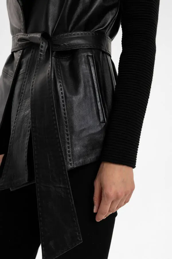 Genuine leather black Zoe women's jacket. - 6