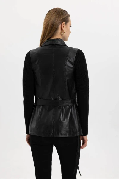 Genuine leather black Zoe women's jacket. - 7