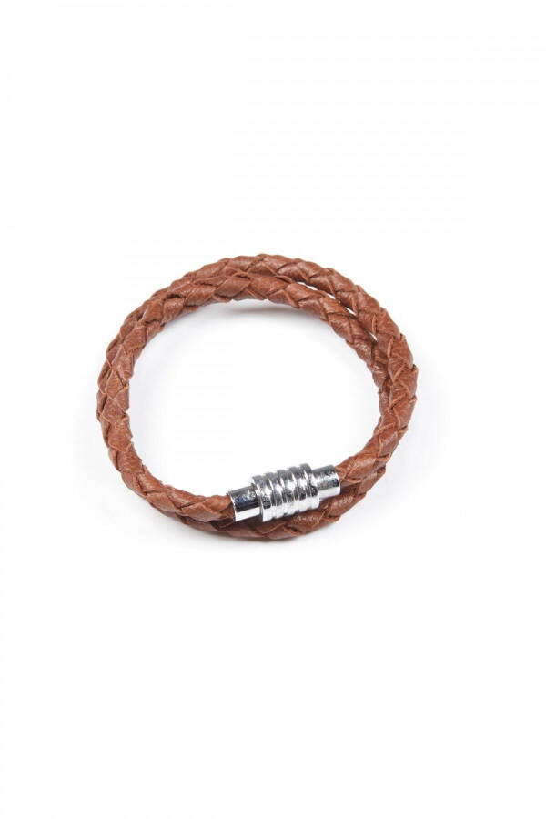 Genuine leather braided bracelet with magnetic closure. - 1