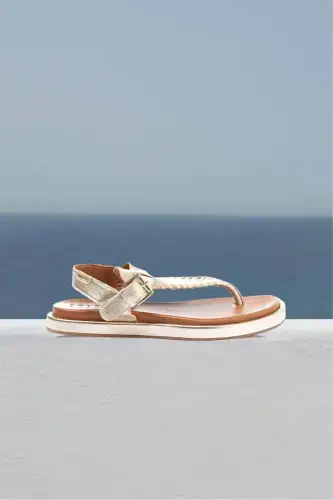 Genuine leather, brown, ankle strap, women's summer sandals. - DERIDERIM (1)