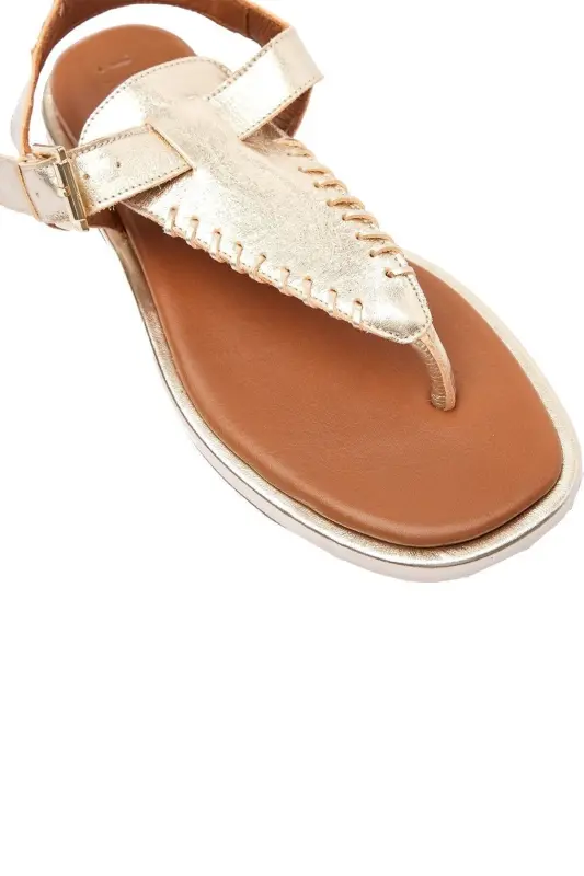 Genuine leather, brown, ankle strap, women's summer sandals. - 1