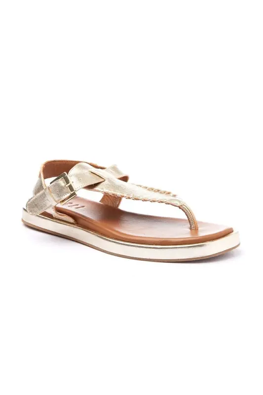 Genuine leather, brown, ankle strap, women's summer sandals. - 2