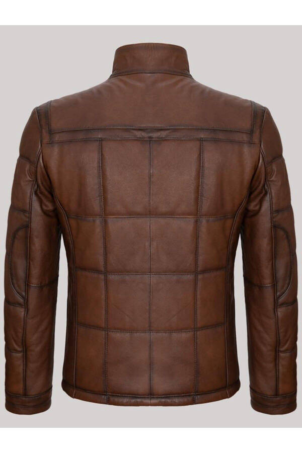 Genuine Leather Brown Embroidered Men's Leather Jacket - 2