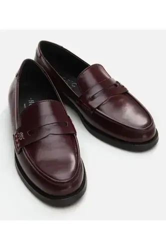 Genuine Leather Burgundy Women's Loafer - 3