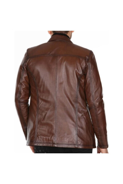 Genuine Leather Coffee Western Style Leather Jacket - 5