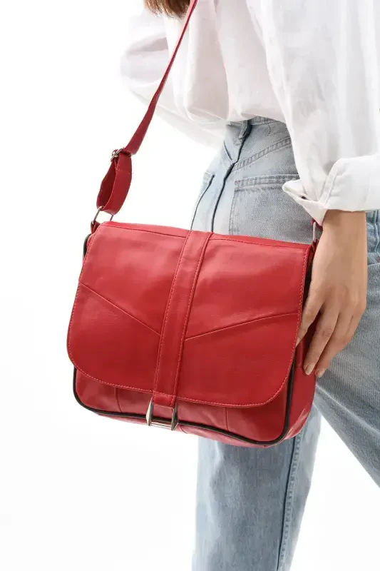 Genuine Leather Cover Red Women's Shoulder Bag-Red - ERZENO